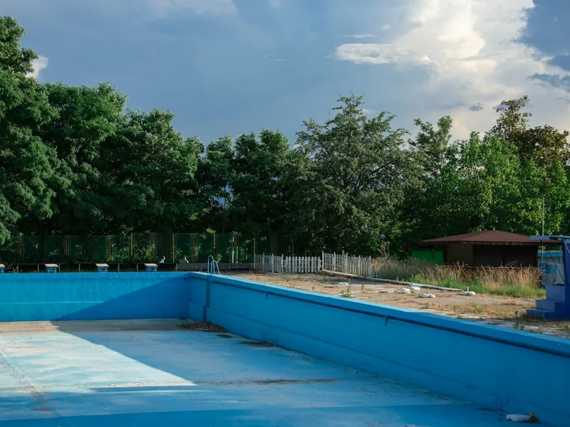 Drained empty pool ready for an acid wash and inspection